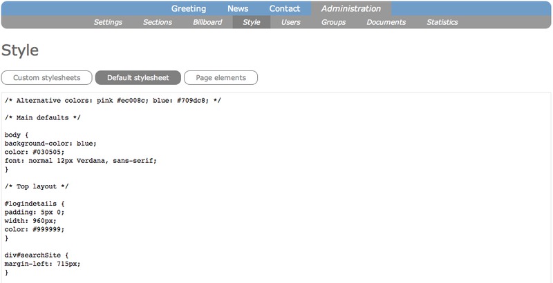 Screenshot of the Default stylesheet option