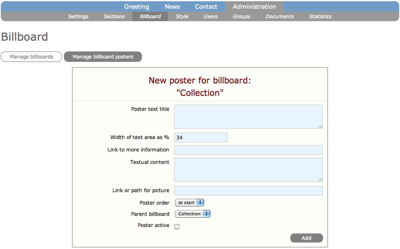 Screenshot of the Add posters form