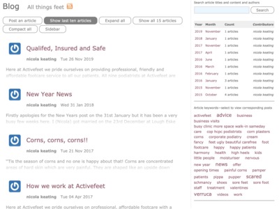 Blog showing all posts, monthly stats, search, tag cloud