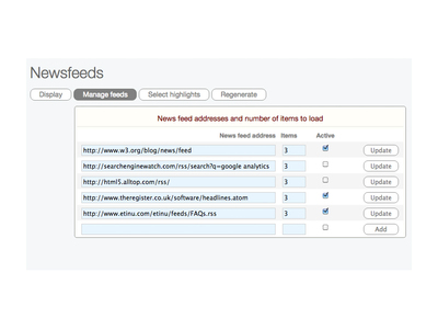 Add newsfeed sites with number to display