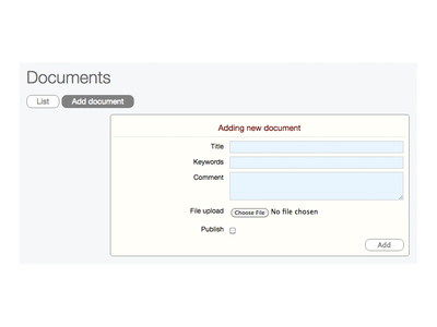 Screenshot of form showing how to publish a document or image into publications