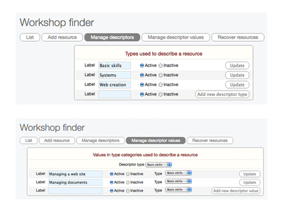 Screenshot of the form to fill in to add/edit the resources descriptors and their values